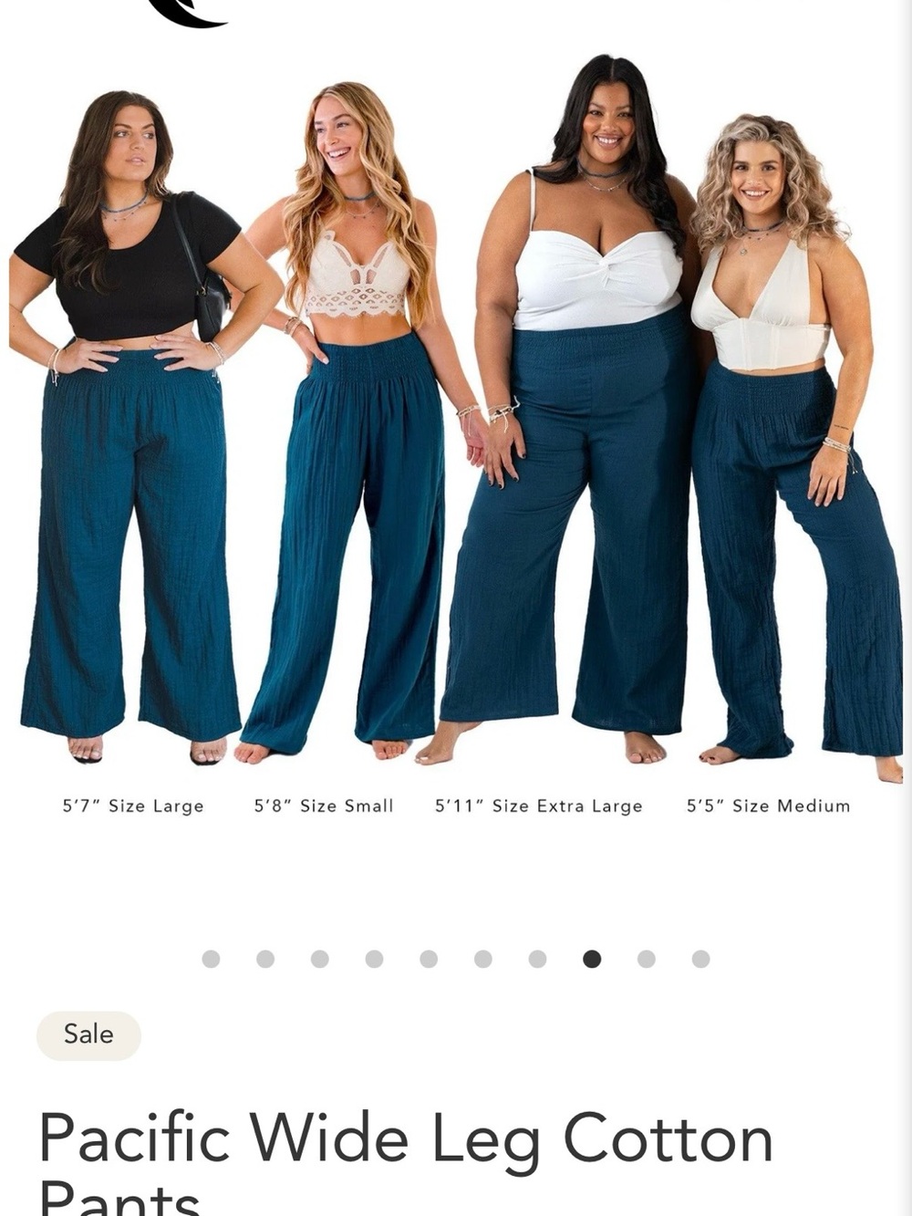 Lotus & Luna | Smocked-Waist Wide Leg Cotton Pants, Deep Teal - Picture 4 of 10